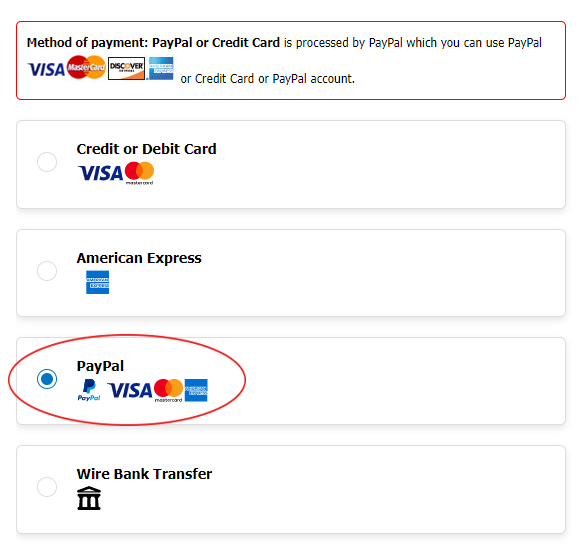 Pay by Paypal - Credit Card/ Paypal Payment via Paypal (www.paypal.com)